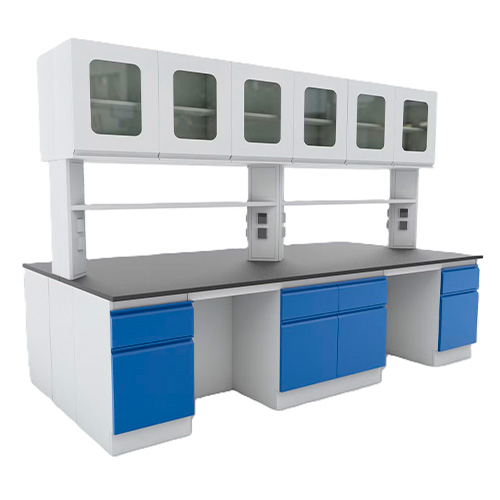 73+++ standard-school-chemical-lab-central-bench-with-sink-and-reagent-shelf Стол лабораторный химический с технической приставкой 900 для работы с реактивами СпецБалтМебель Россия — изображение 1